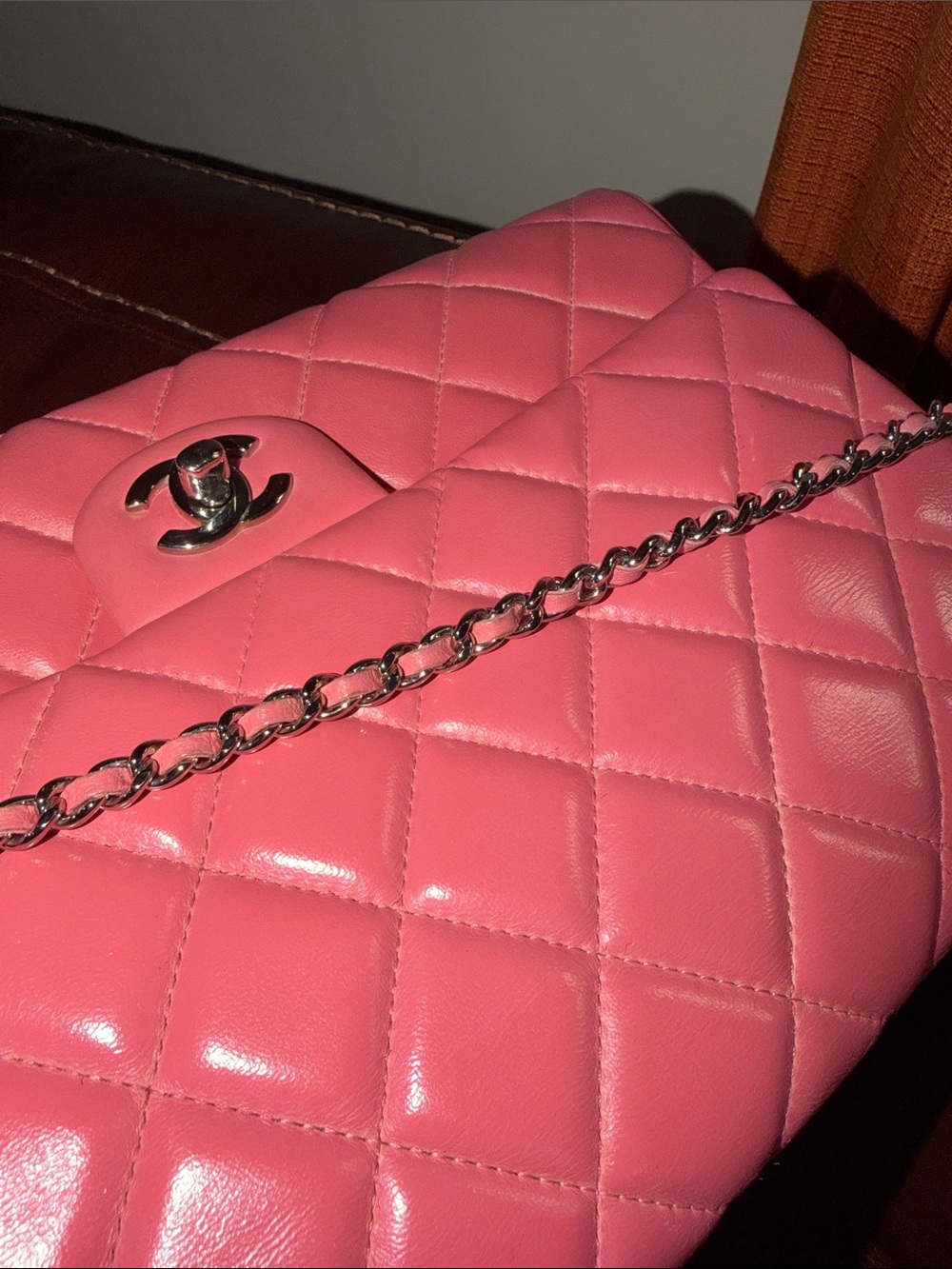 Authentic Chanel Pink Lambskin Leather Quilted Classic Flap Clutch Shoulder Bag - Picture 8 of 16